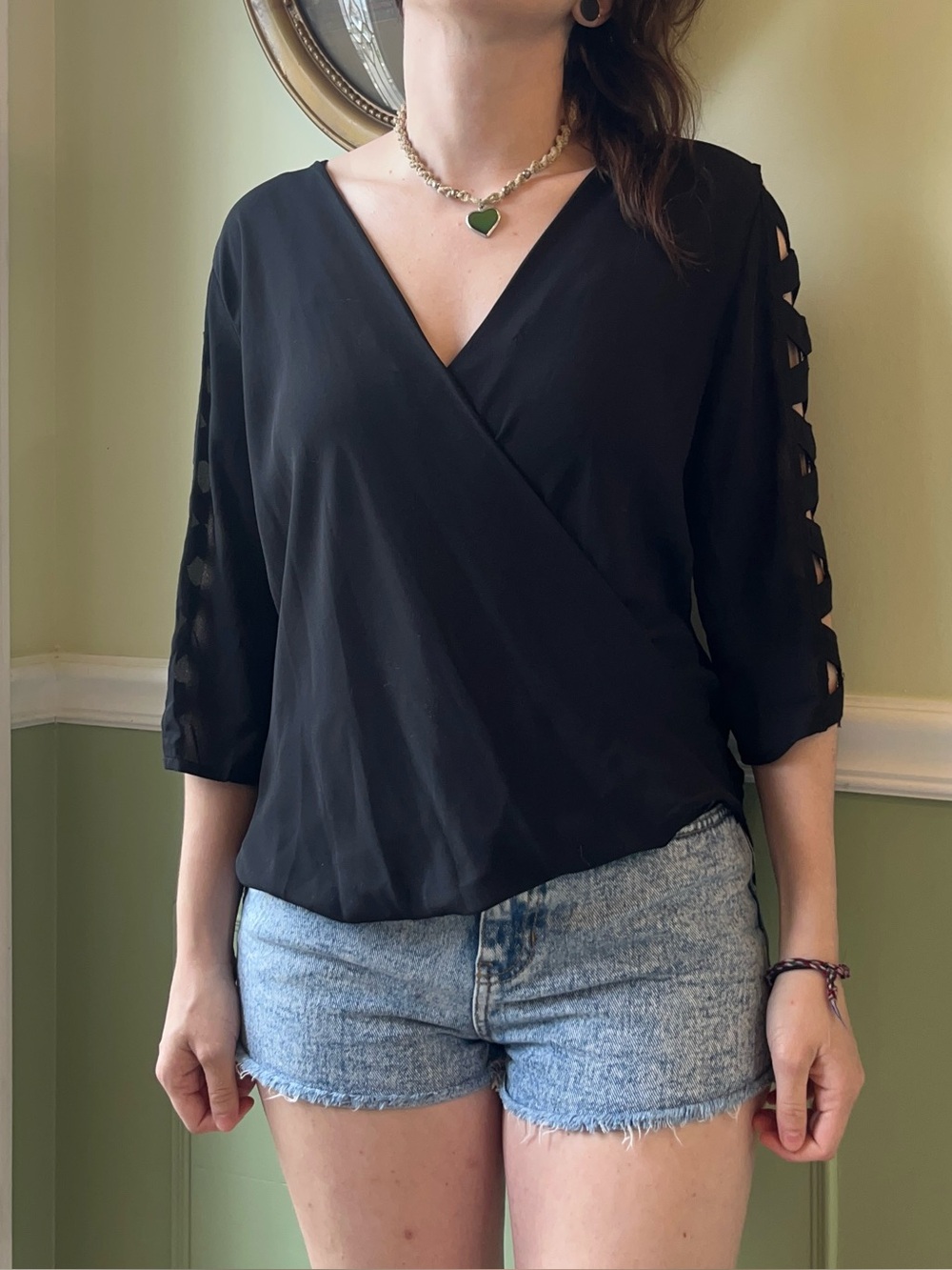BCX 3/4 sleeve black blouse
